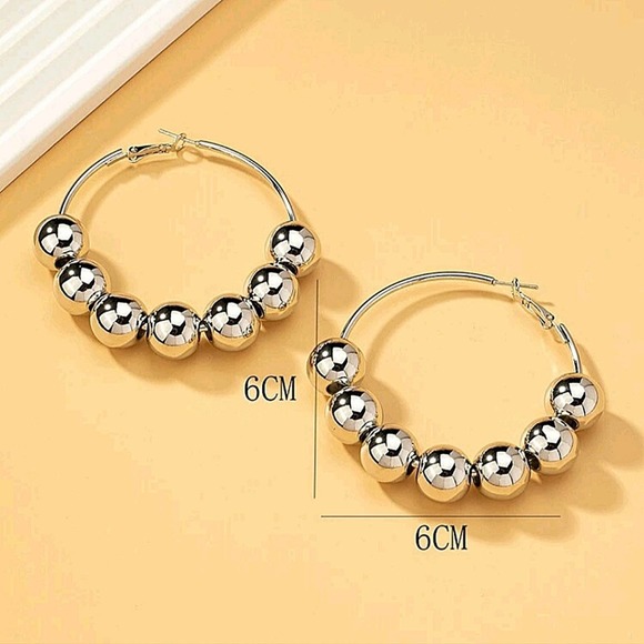 silver Hoop Ball Statement Earrings - Picture 5 of 5